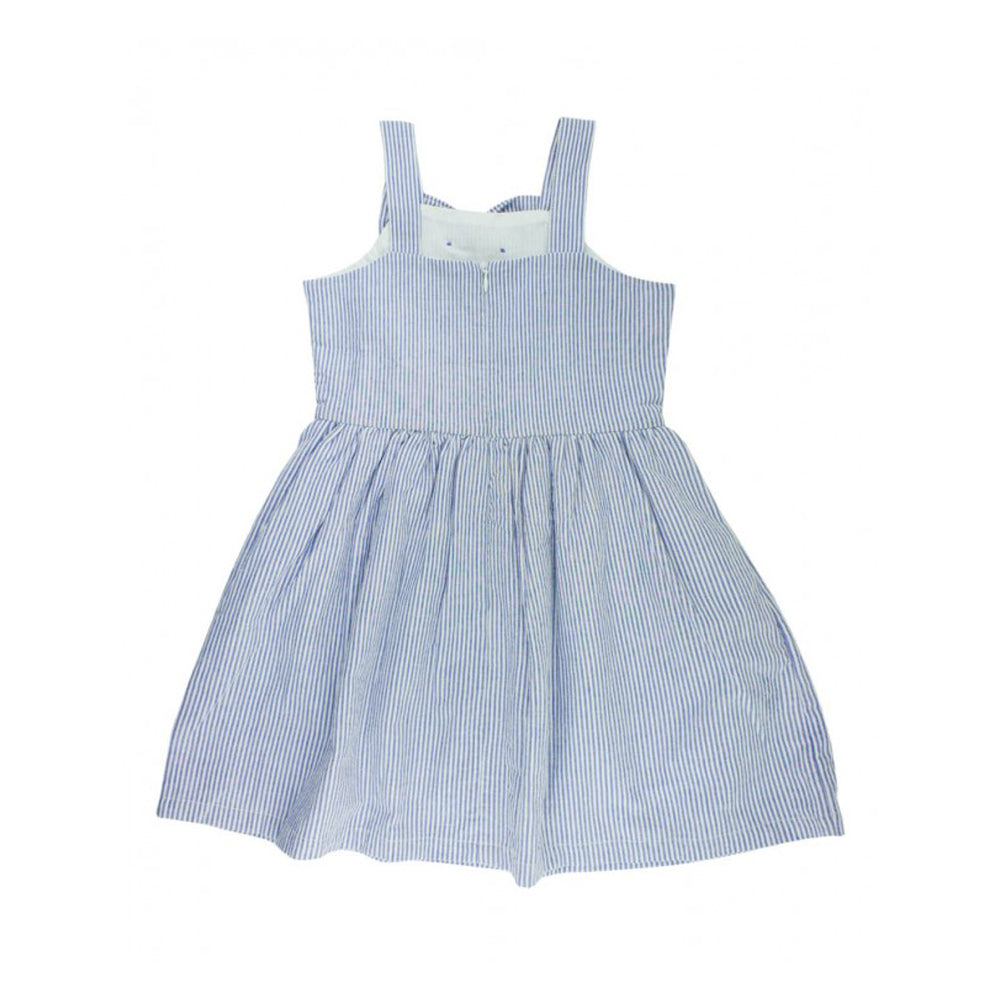 Blue Seersucker Fit & Flare Bow Dress