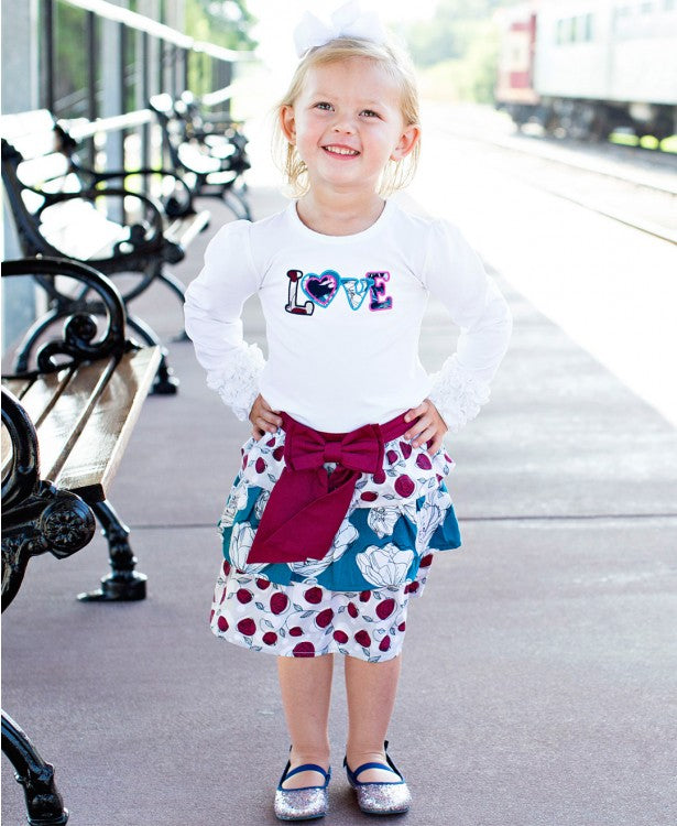 Rosie Posie Mix-Print Skirt with Bow