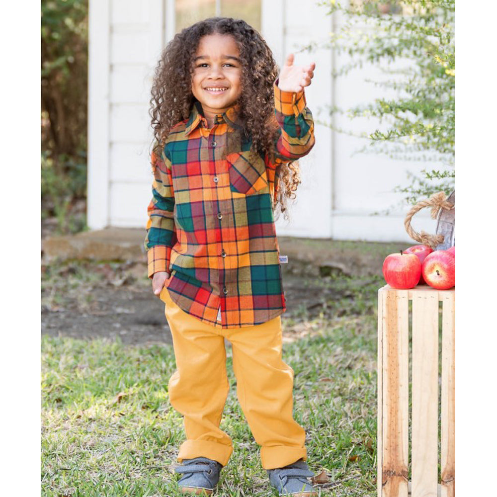 Boys Autumn Rainbow Plaid Button Down Shirt