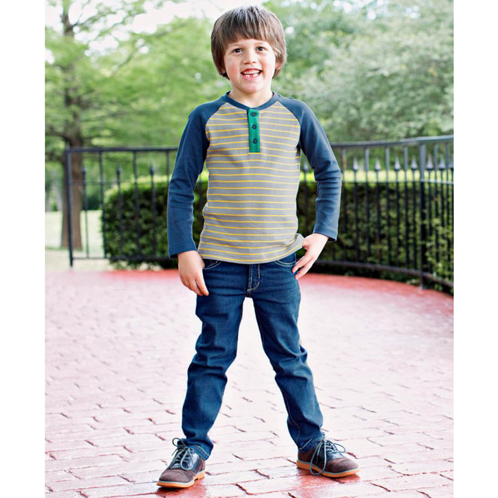 Yellow & Gray Stripe Raglan Henley