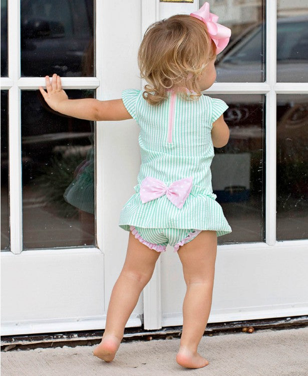 Mint Seersucker Peplum One Piece