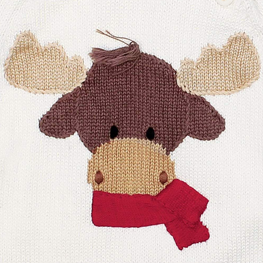 Hand Knit Cotton Holiday Moose Sweater