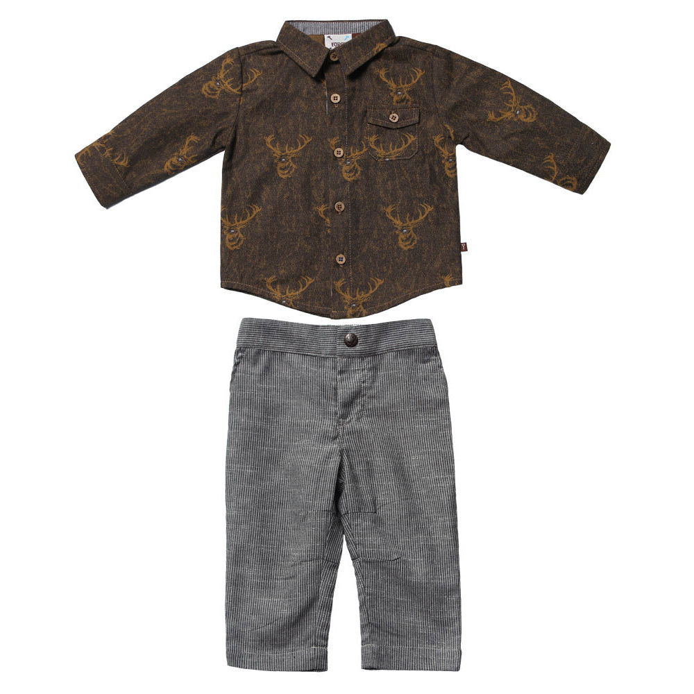 Elk Lodge Printed Shirt with Pinstripe Trousers for Baby Boys