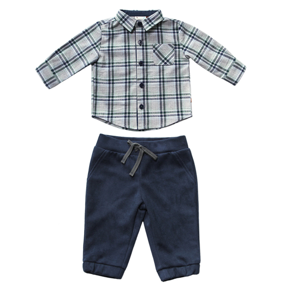 Mathlete Plaid Shirt and Suede Jogger Set for Baby Boys