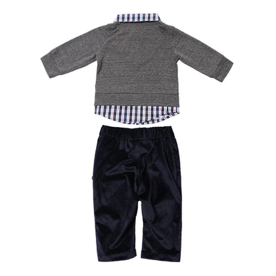 Charcoal 2fer Sweater and Navy Suede Pant Set for Baby Boys