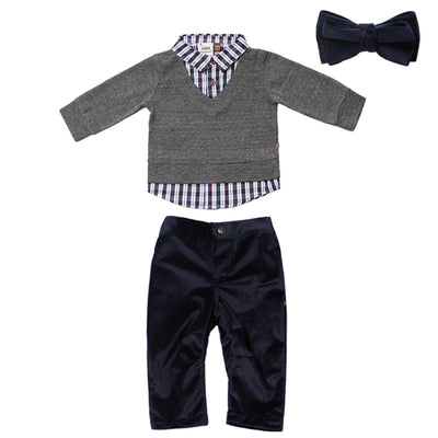 Charcoal 2fer Sweater and Navy Suede Pant Set for Baby Boys