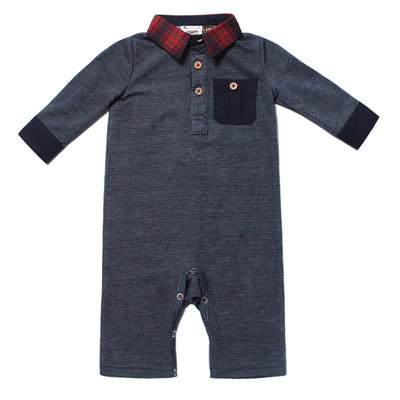 Navy Collared Long Sleeve Romper for Baby Boys