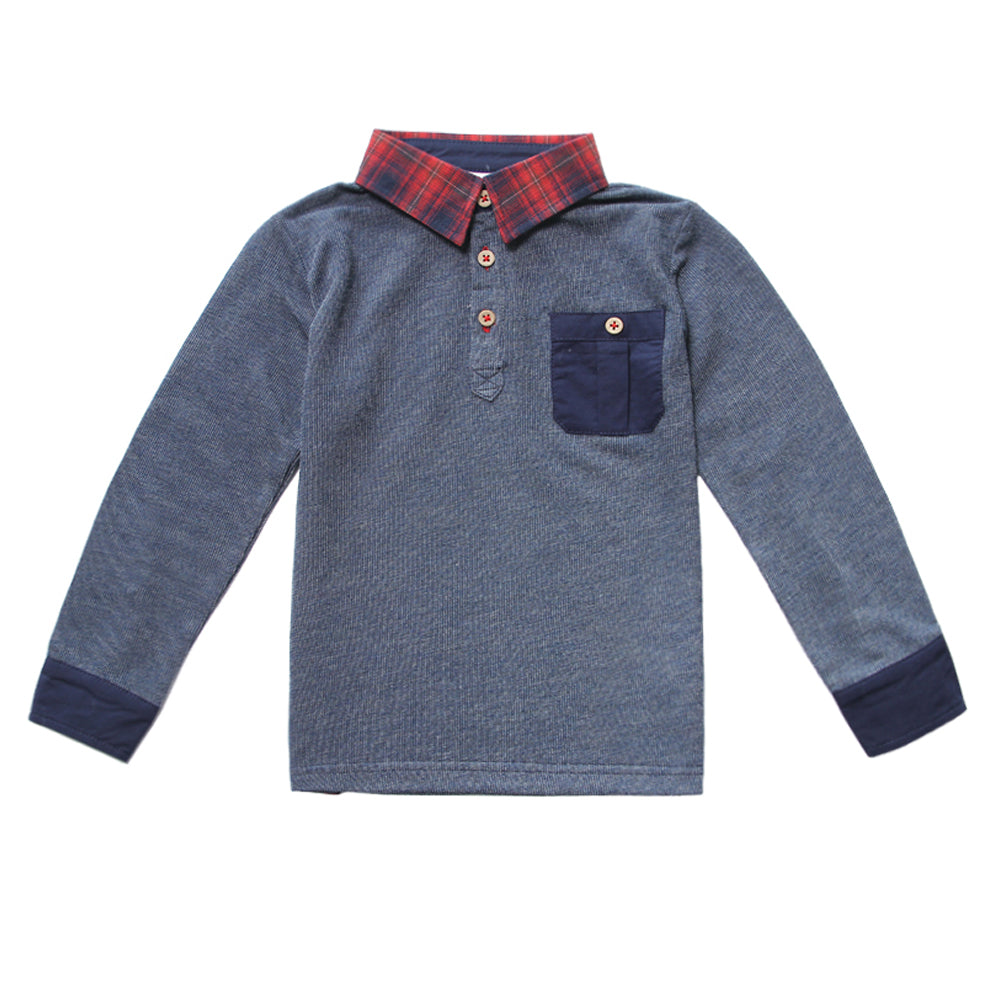 Navy Collared Long Sleeve French Terry Polo for Boys
