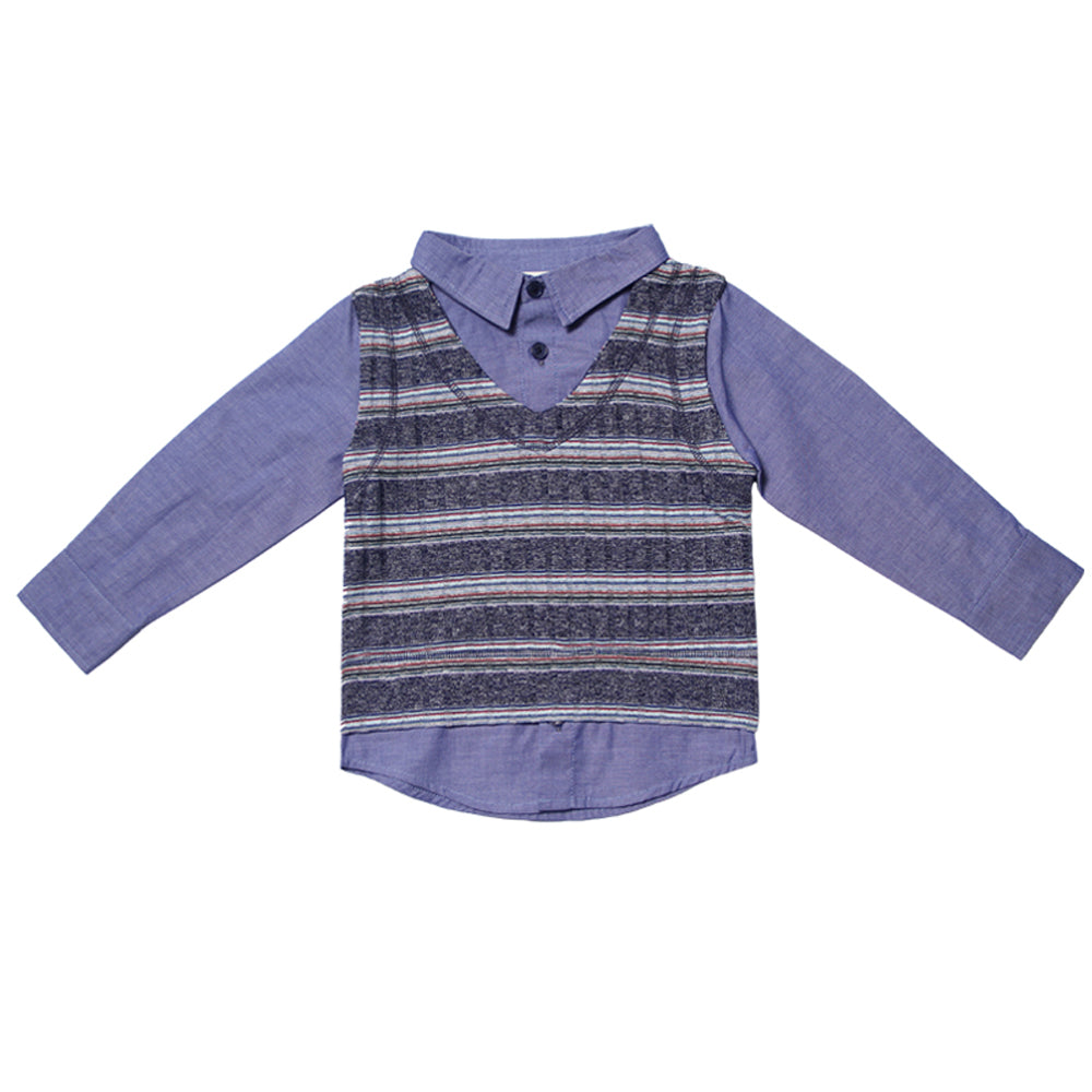 Multi Stripe Sweater Vest 2fer Shirt for Boys