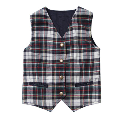 The Homecoming Reversible Vest in Navy and Plaid for Boys