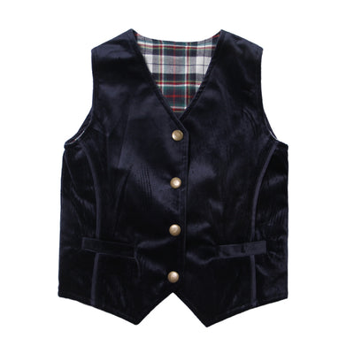 The Homecoming Reversible Vest in Navy and Plaid for Boys