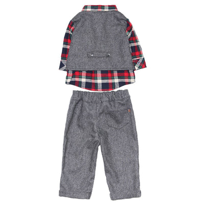 Holiday Plaid Shirt and Herringbone Vest and Pant Set with Bowtie