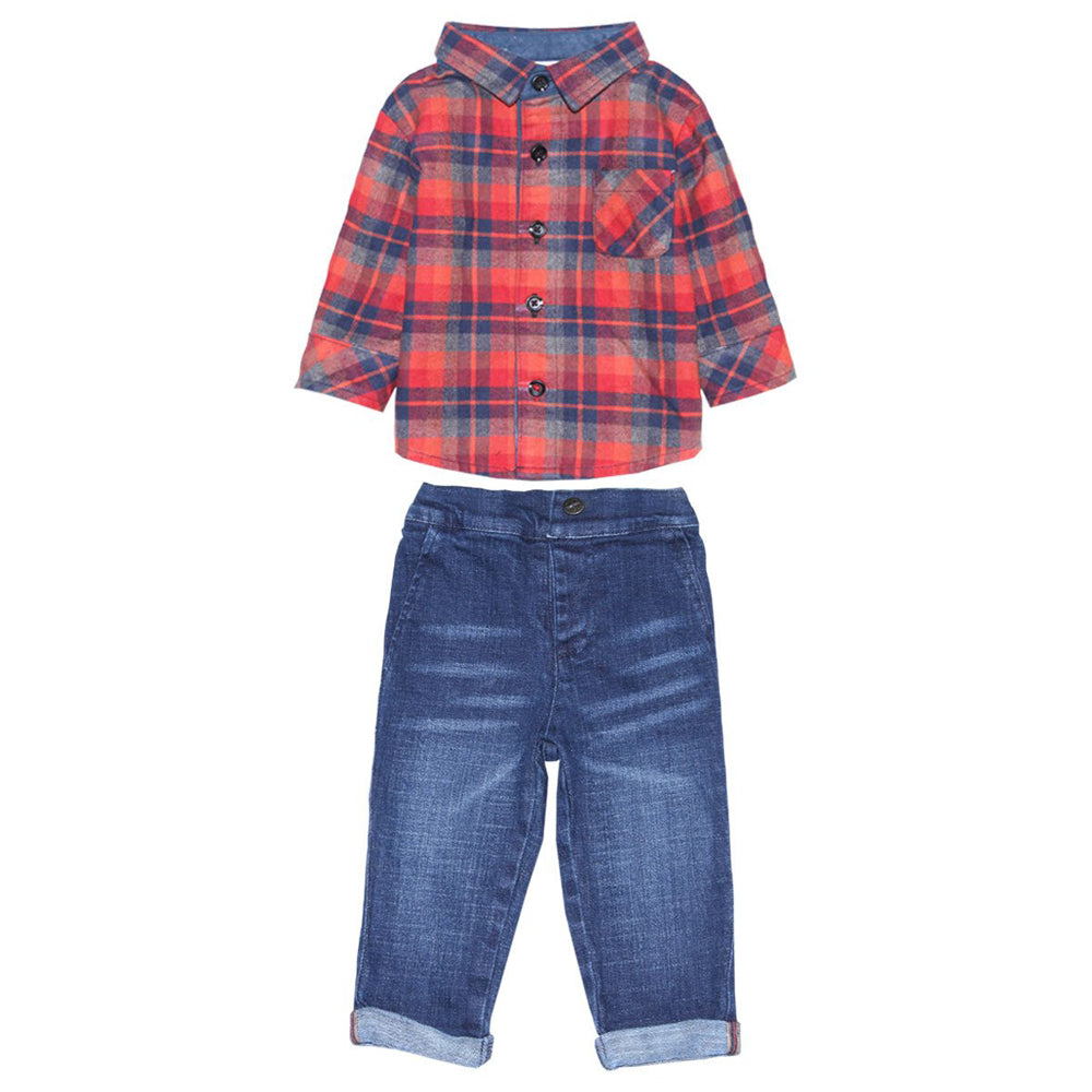 Plaid Flannel Shirt and Vintage Denim Jeans for Baby Boys