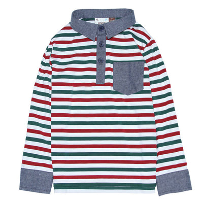 Multi Stripe Polo with Chambray Contrast for Boys