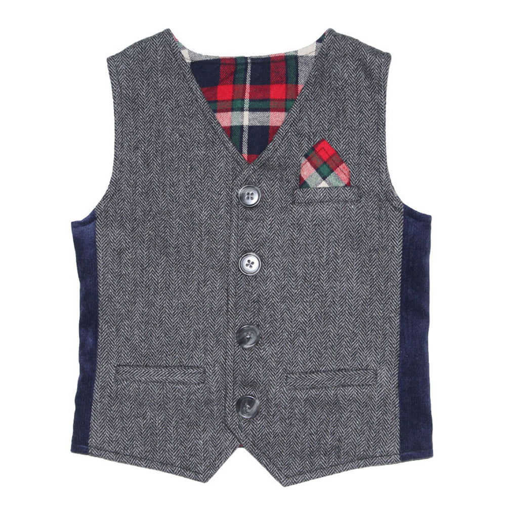 Herringbone and Ashton Plaid Reversible Vest for Boys