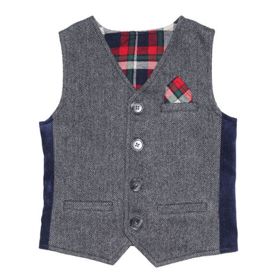 Herringbone and Ashton Plaid Reversible Vest for Boys