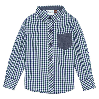 Navy and Green Gingham Shirt for Boys