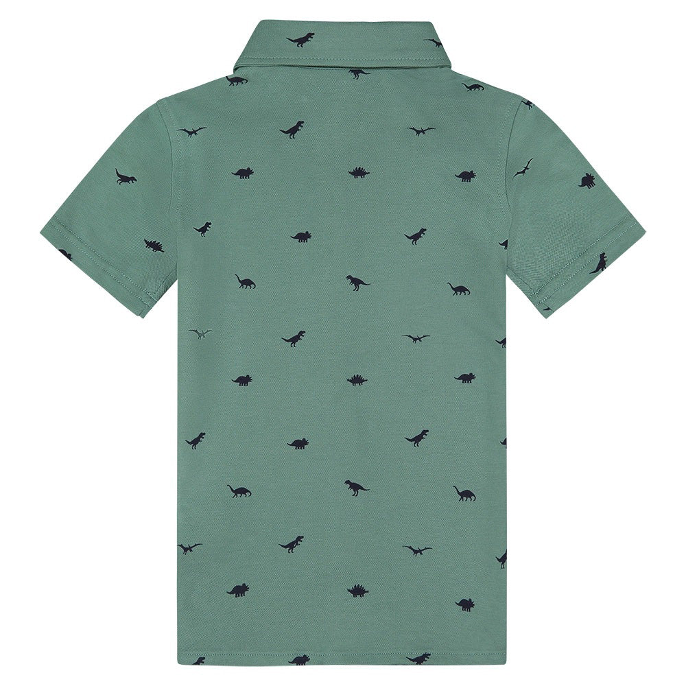 Boys Green Dinosaur Knit Button Down Shirt