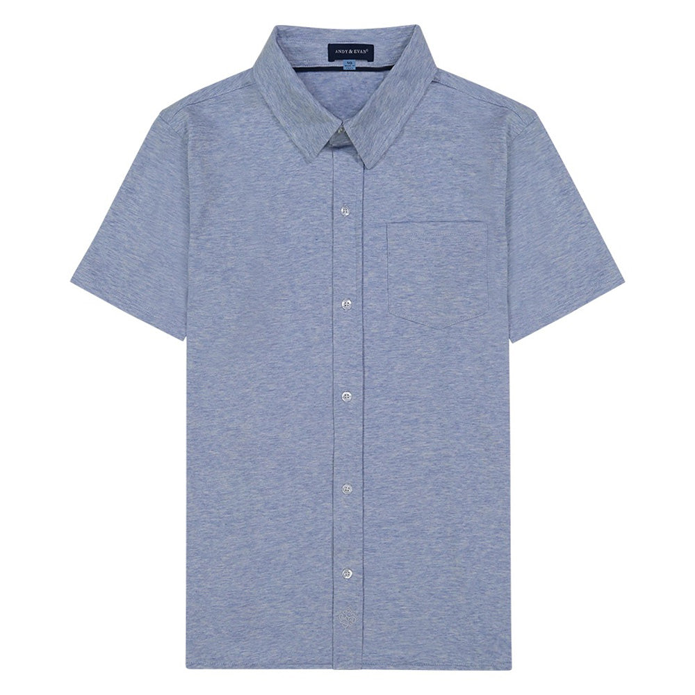 Boys Blue Knit Button Down Polo Shirt