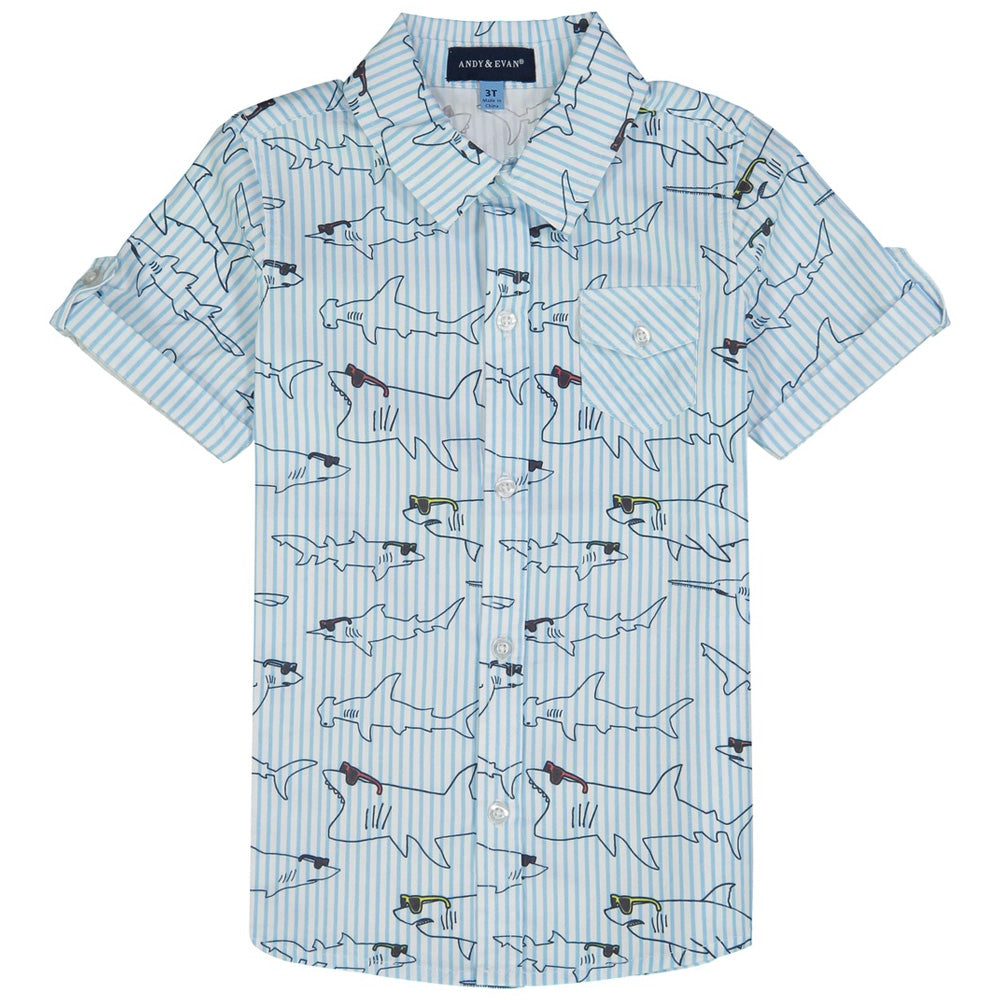 Boys Shark Short Sleeve Button Down Shirt
