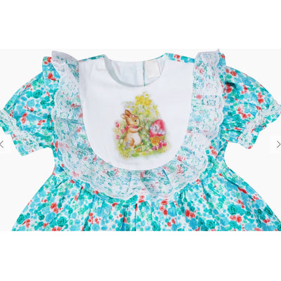 Baby and Little Girls Spring Easter Bunny Floral Lace Cotton Dress