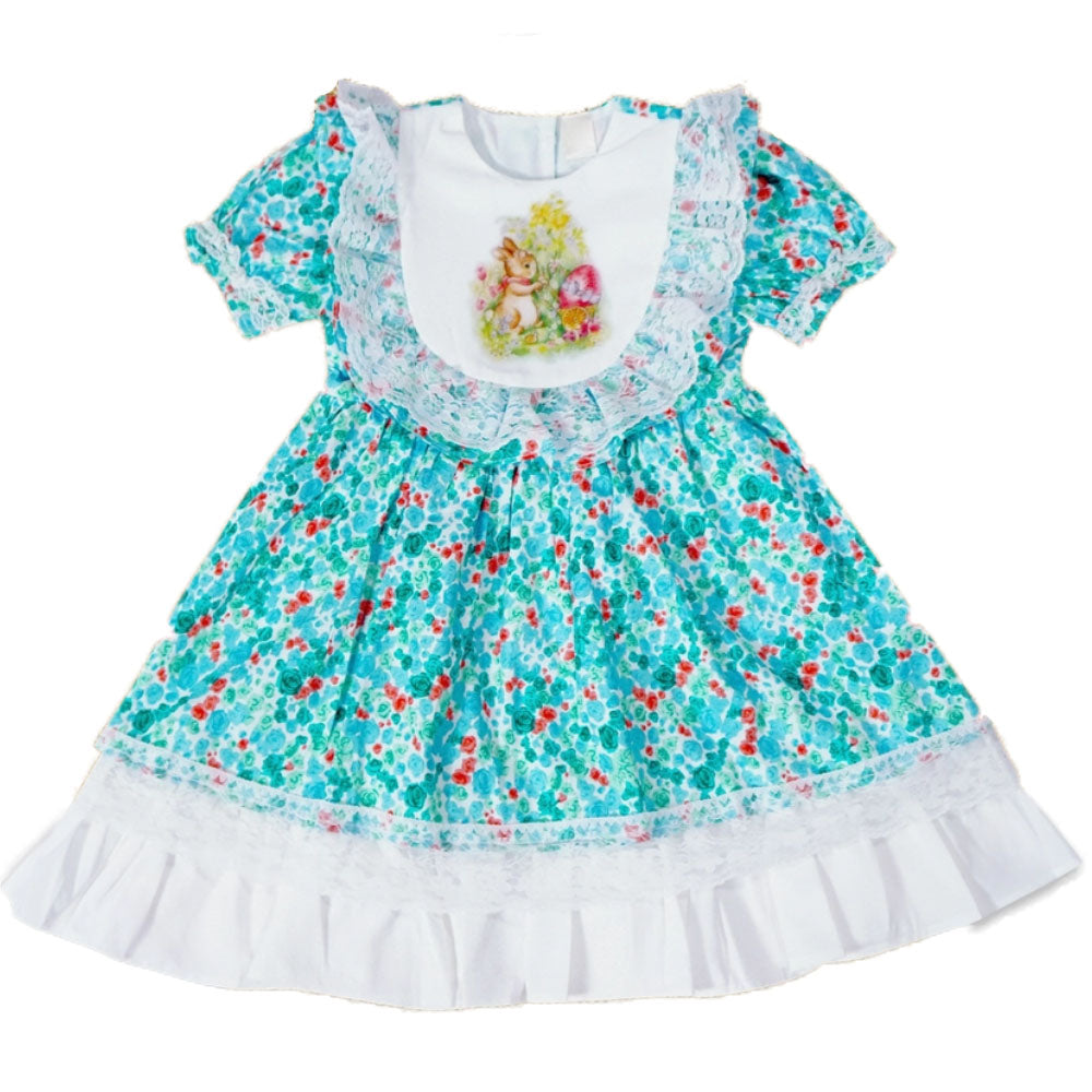 Baby and Little Girls Spring Easter Bunny Floral Lace Cotton Dress