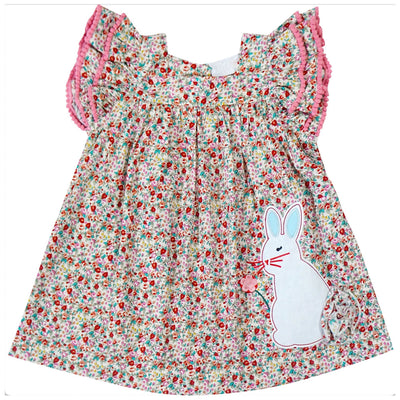 Baby and Little Girls Easter Bunny Floral Pom Pom Dress