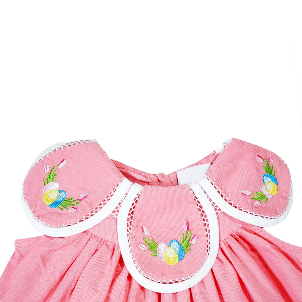 Baby and Little Girls Petal Collar Embroidered Easter Dress