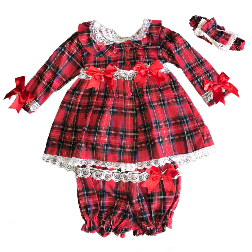 Baby Girls Red Tartan Dress Set
