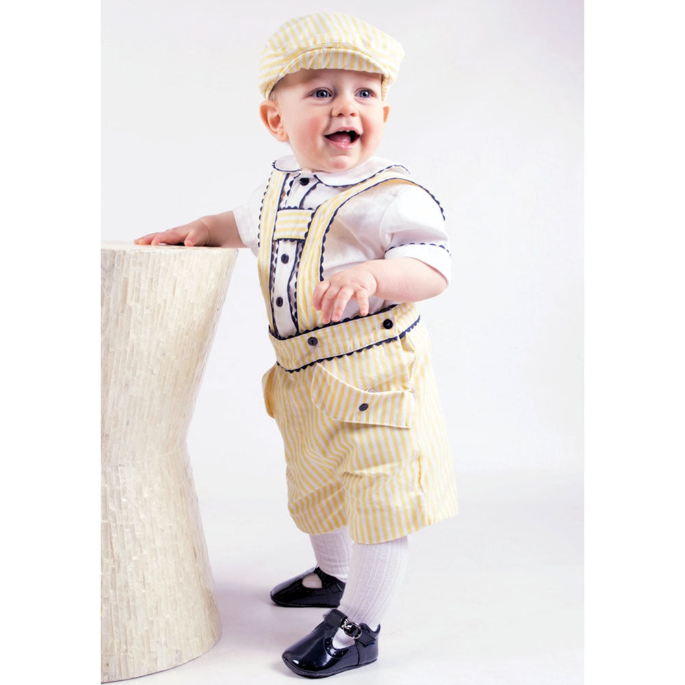 Baby Boys Yellow and White Shorts Set with Hat