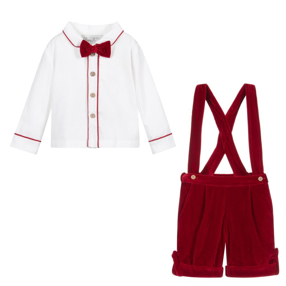 Baby Boys Red Velvet Suit Set