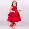 Girls Red Holiday Dress with Glitter Bow and Trim