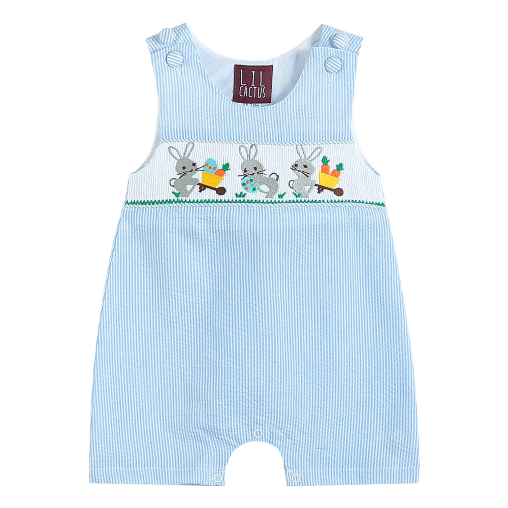 Blue Striped Seersucker Bunnies Romper