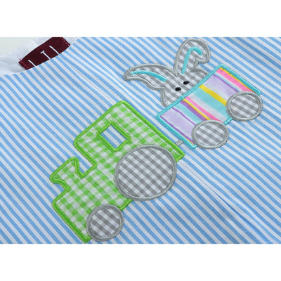 Blue Striped Bunny Train Romper