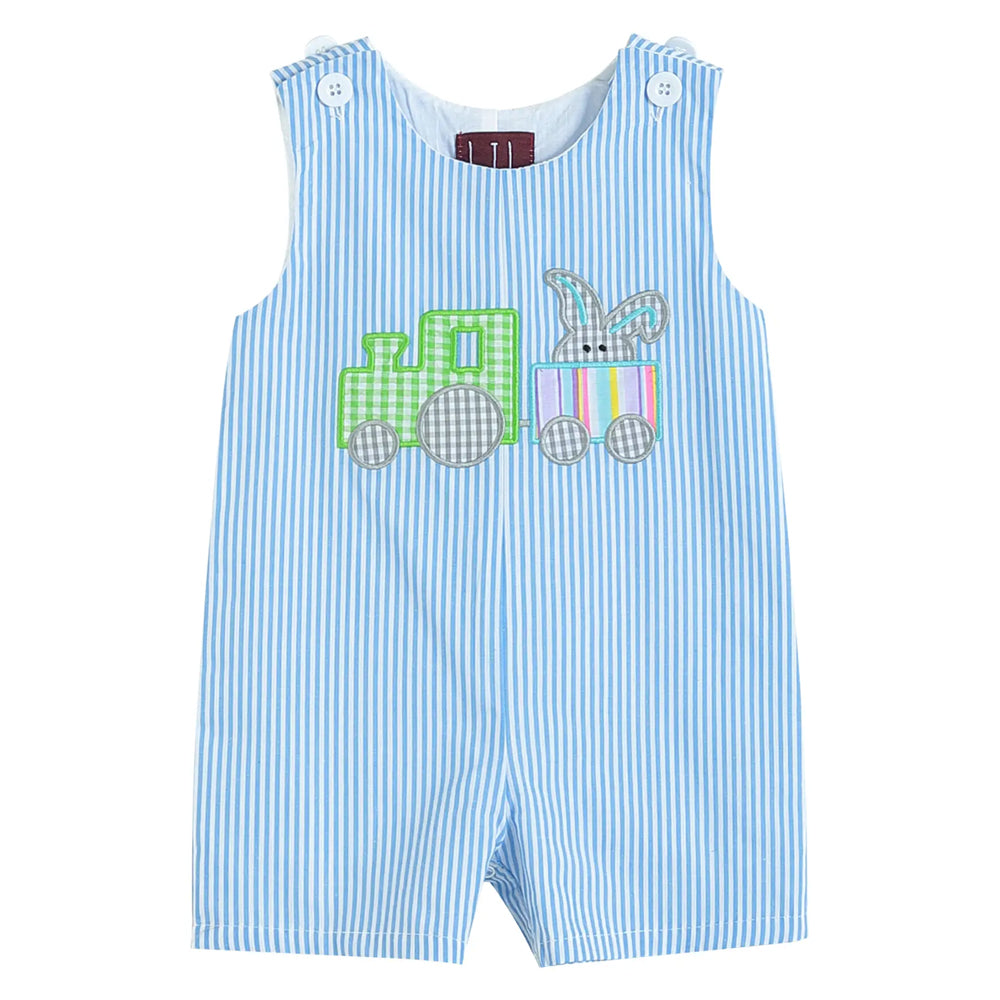 Blue Striped Bunny Train Romper