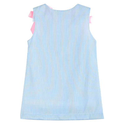 Blue Seersucker Fuzzy Bunny Applique Swing Dress