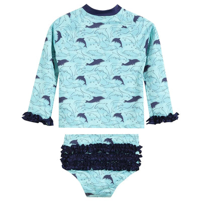 Dolphins Rashguard and Bottoms 2 Piece Swim Set