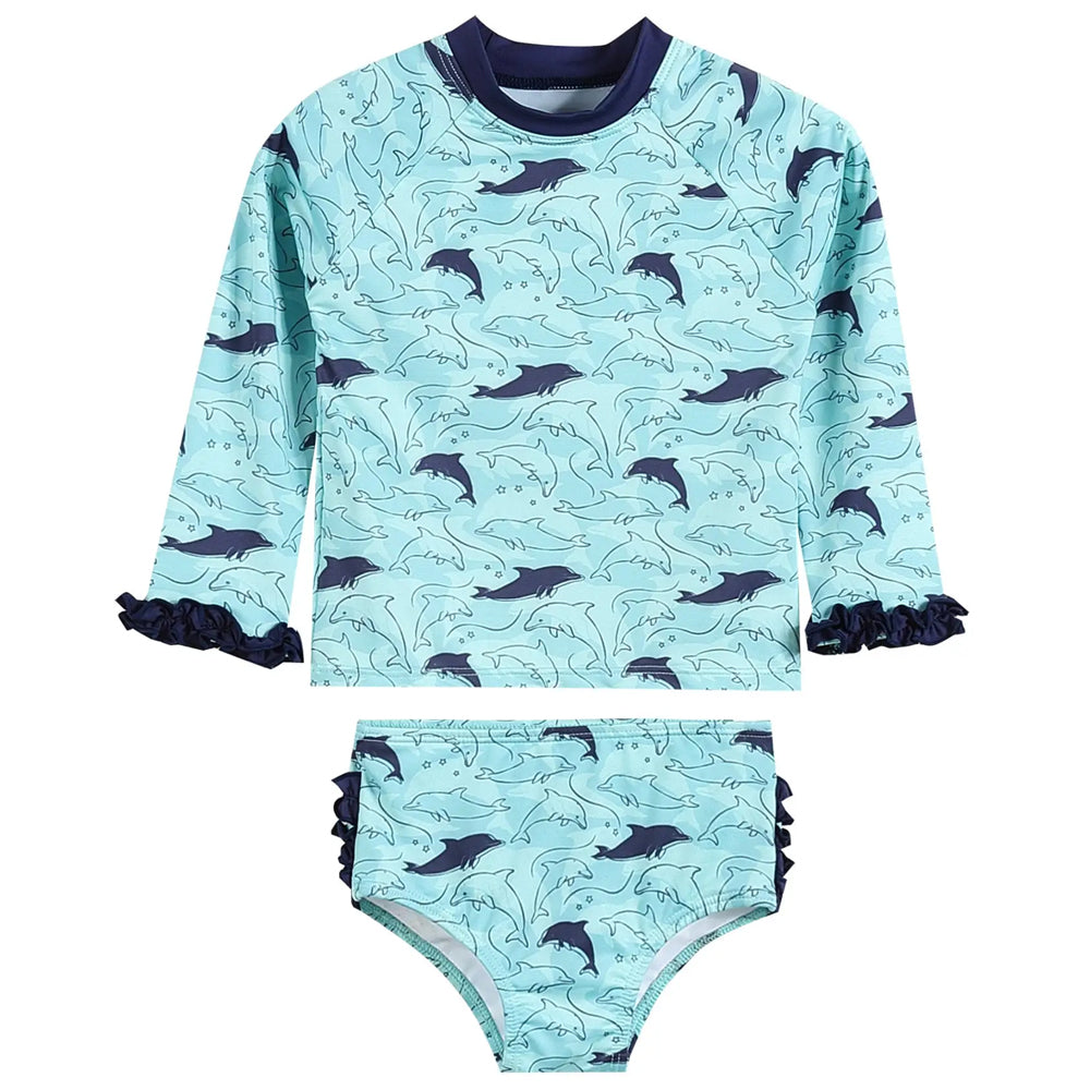 Dolphins Rashguard and Bottoms 2 Piece Swim Set