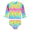 Rainbow Sea Creatures Ruffle Rashguard and Bottoms 2 Piece Swim Set