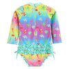 Rainbow Sea Creatures Long Sleeve Ruffle Swimsuit