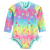 Rainbow Sea Creatures Long Sleeve Ruffle Swimsuit