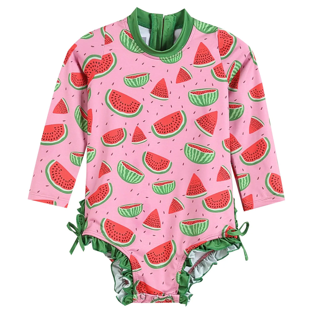 Watermelon Long Sleeve Ruffle Swimsuit