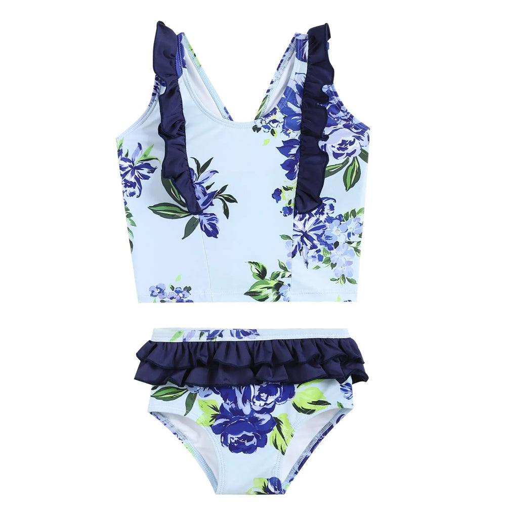 Blue Rose Ruffle Tankini Swim Set