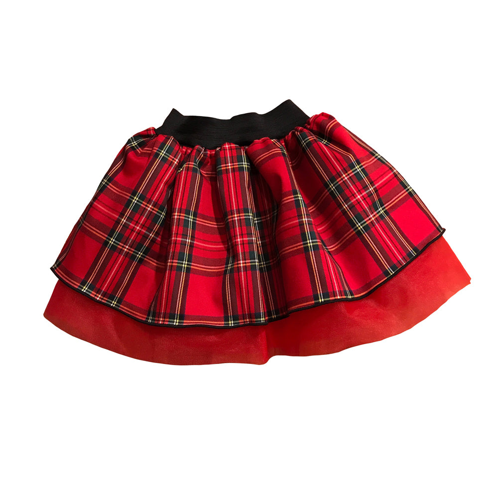 Miss Luciana Poufy Plaid Tutu Skirt with Red Tulle