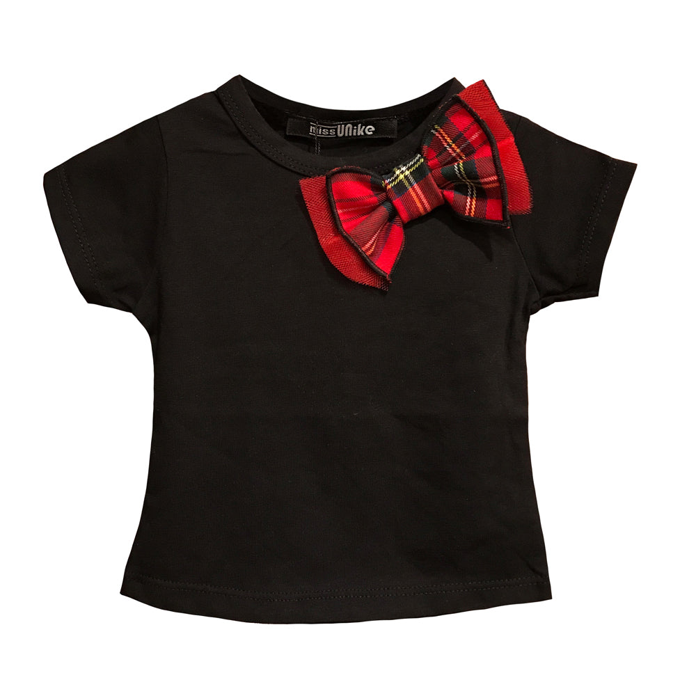 Miss Luciana Tulle and Plaid Bow Accented Top