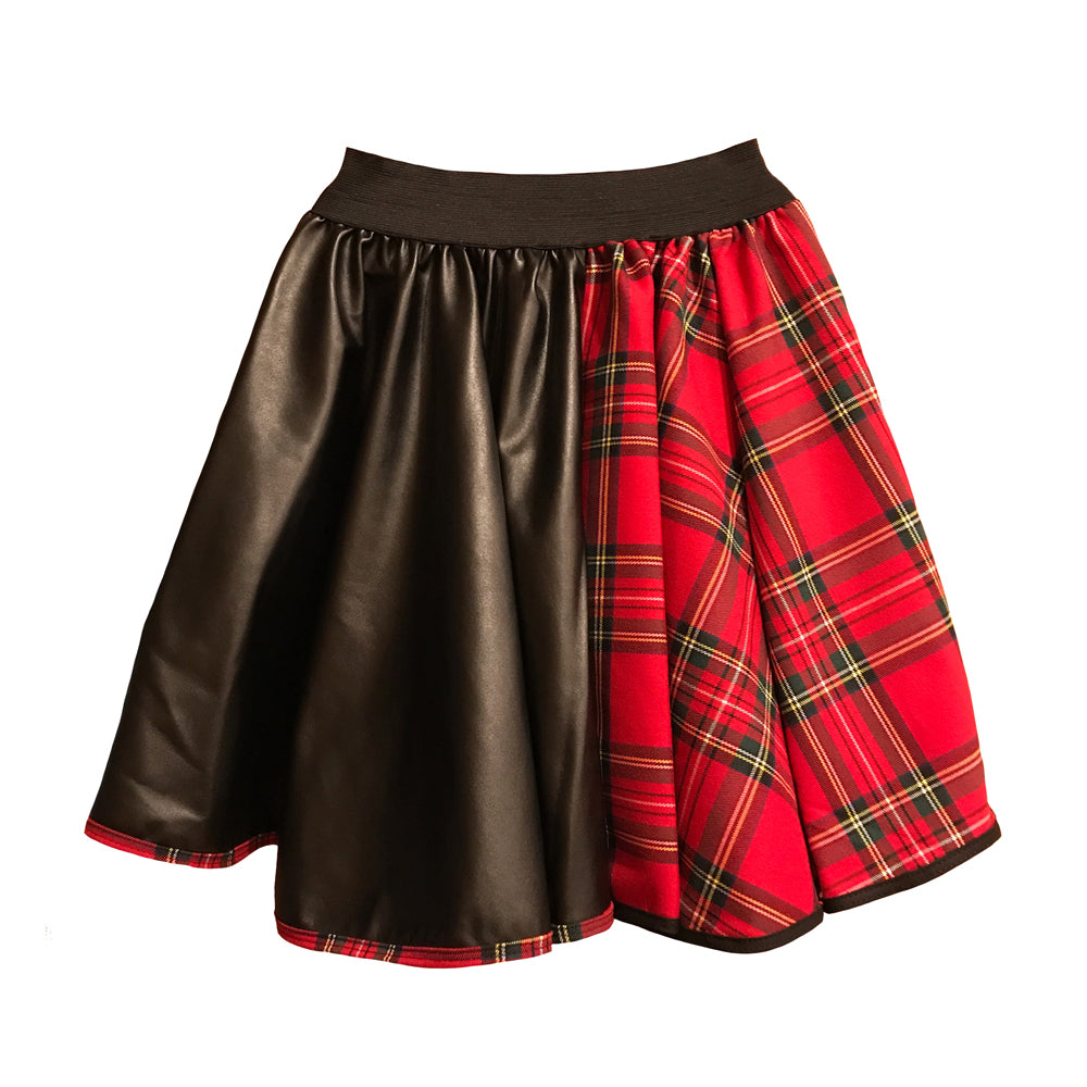 Miss Anna Meta e Meta Plaid & Leather Skirt