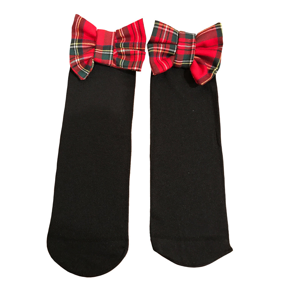 Miss Anna Plaid Bow Accented Knee Socks