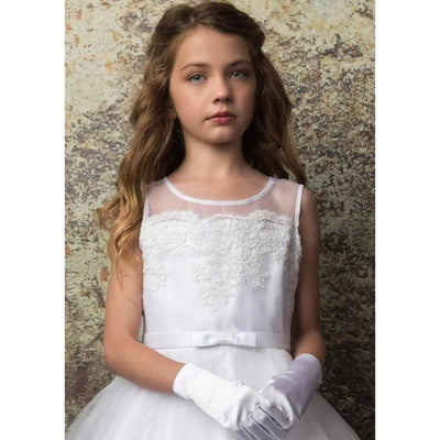 Big Girls 6-12 Aurora White Scalloped Lace and Tulle Communion Dress