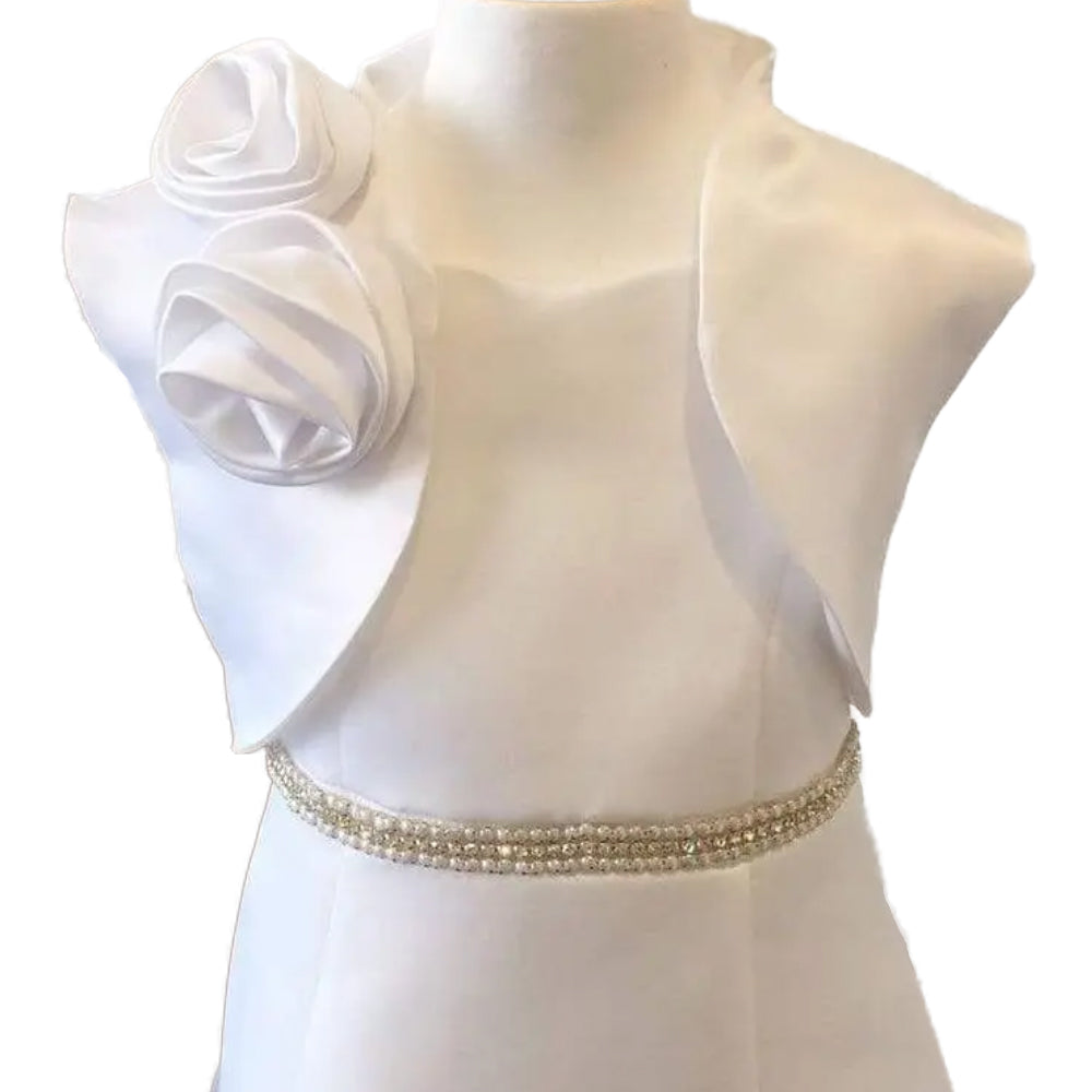 Girls 6-14 White Rosette Jackie Bolero