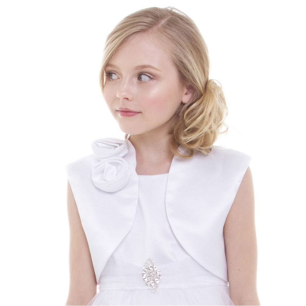 Girls 6-14 White Rosette Jackie Bolero